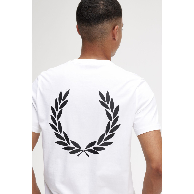 Fred Perry _ Sa T-Shirt Uomo Cotone Bianco Con Stampa Grafica Sul Retro Prezzo 89,00