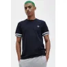 Fred Perry T-Shirt Uomo Cotone Blu Scuro Con Righe Sulle Maniche Prezzo 85,00