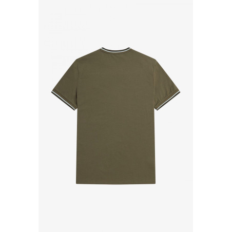 Fred Perry _ Sa T-Shirt Uomo Cotone Verde Militare Righe Ver Mil Scu / Bianco Prezzo 66,00