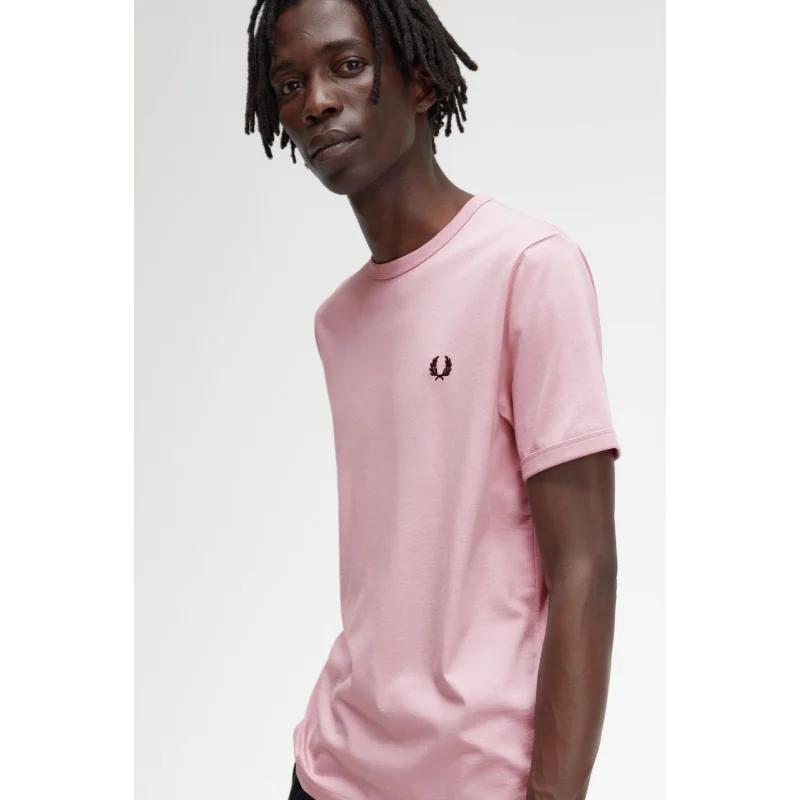 Fred Perry T-Shirt Uomo Ringer Cotone Rosa Prezzo 66,00