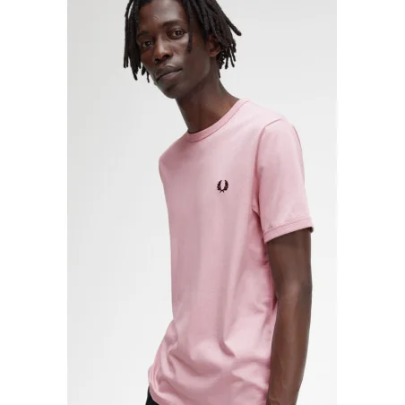 Fred Perry T-Shirt Uomo Ringer Cotone Rosa Prezzo 66,00