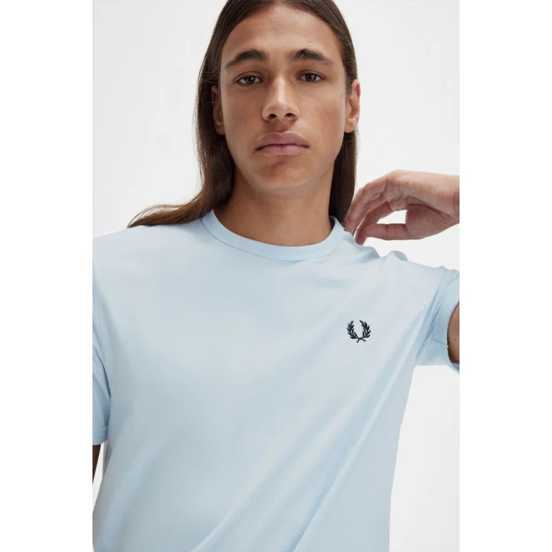 Fred Perry T-Shirt Uomo Ringer Cotone Celeste Polvere Prezzo 66,00