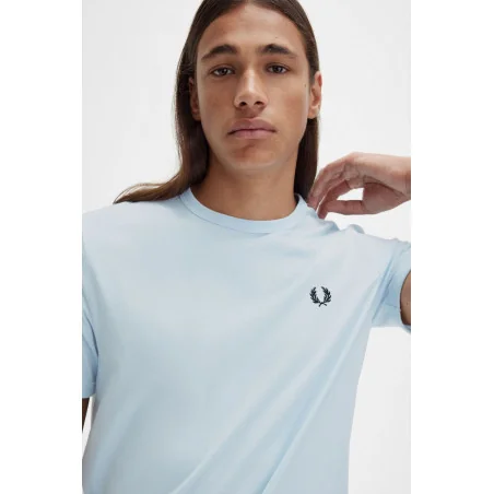 Fred Perry T-Shirt Uomo Ringer Cotone Celeste Polvere Prezzo 66,00