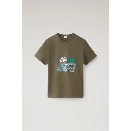 Woolrich T-Shirt Uomo Cotone Verde Militare Stampa Al Petto Prezzo 70,00