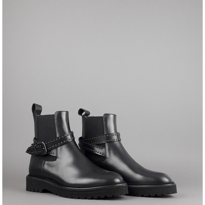 Archyve Stivaletto Beatles Donna Pelle Nero Elastico Bilaterale Con Cinturino Prezzo 260,00