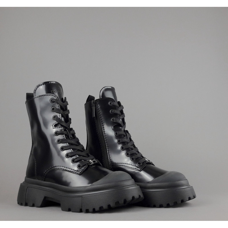 Hogan // Sa Anfibio H619 Donna Pelle Spazzolata Nero H Logo Prezzo 560,00