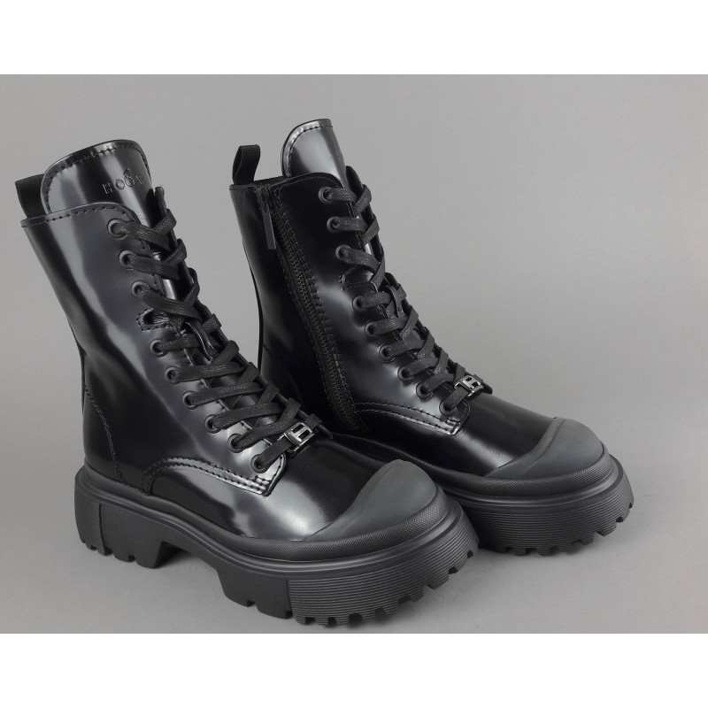 Hogan // Sa Anfibio H619 Donna Pelle Spazzolata Nero H Logo Prezzo 560,00