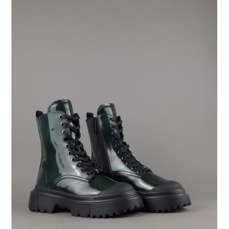 Hogan // Sa Anfibio H619 Donna Pelle Spazzolata Verde Scuro H Logo Prezzo 560,00