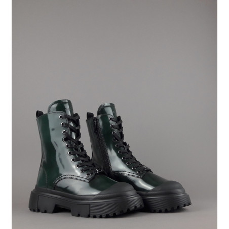 Hogan // Sa Anfibio H619 Donna Pelle Spazzolata Verde Scuro H Logo Prezzo 560,00