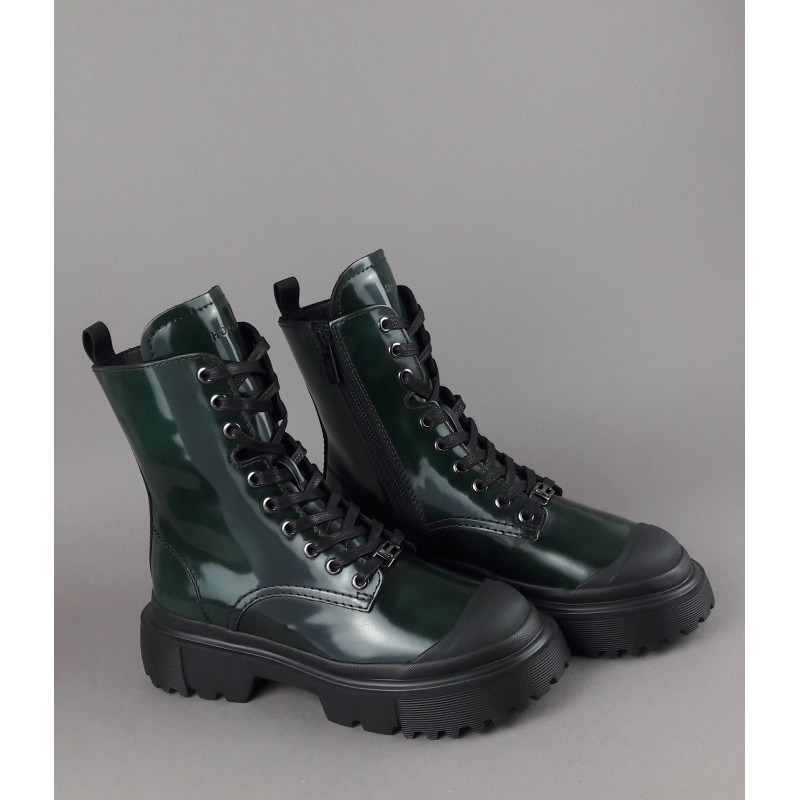 Hogan // Sa Anfibio H619 Donna Pelle Spazzolata Verde Scuro H Logo Prezzo 560,00