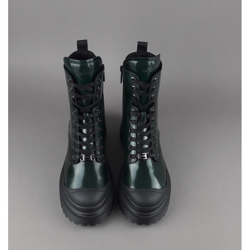 Hogan // Sa Anfibio H619 Donna Pelle Spazzolata Verde Scuro H Logo Prezzo 560,00