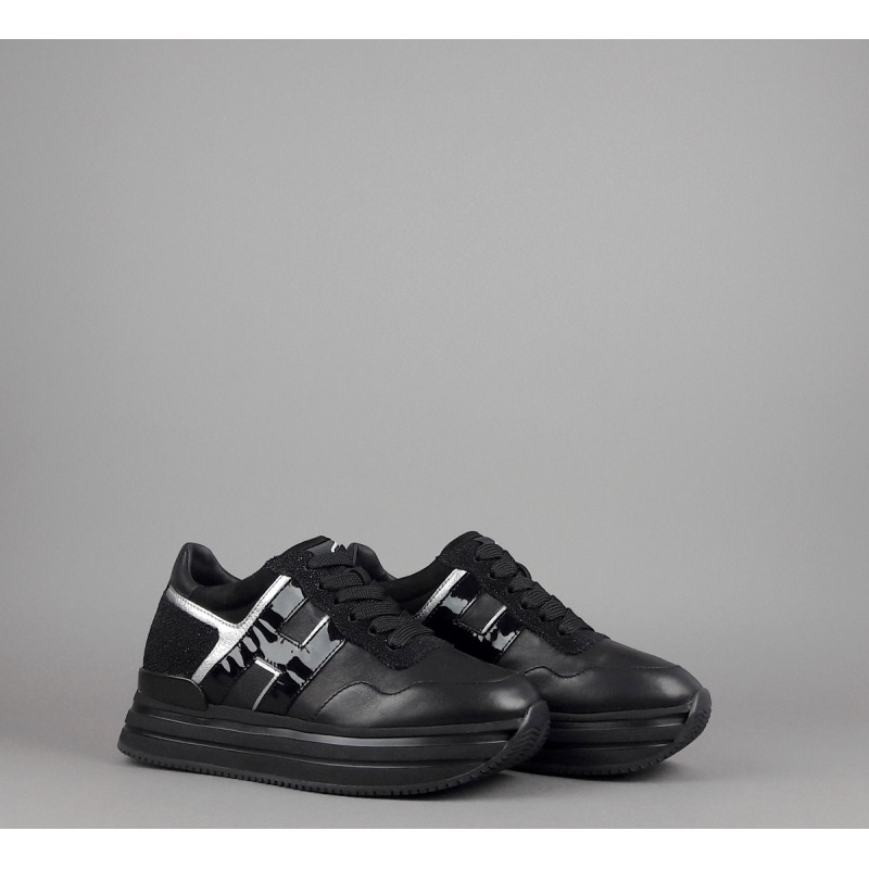 Hogan Midi Platform H483 Donna Pelle Nero H Vernice Nero Argento Prezzo 370,00