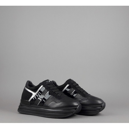 Hogan Midi Platform H483 Donna Pelle Nero H Vernice Nero Argento Prezzo 370,00