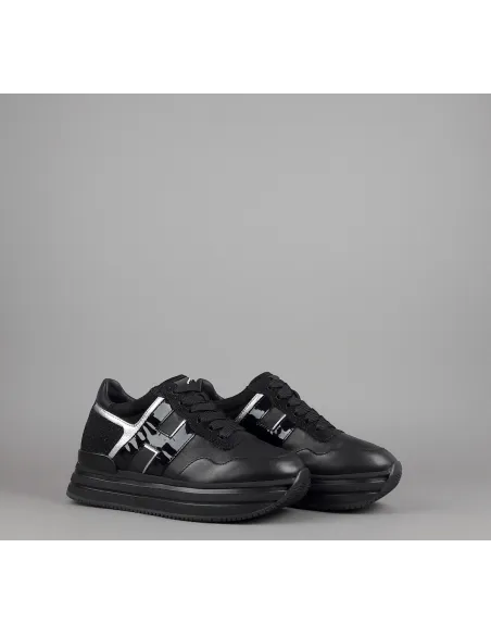 Hogan Midi Platform H483 Donna Pelle Nero H Vernice Nero Argento Prezzo 450,00