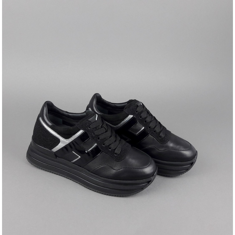 Hogan Midi Platform H483 Donna Pelle Nero H Vernice Nero Argento Prezzo 370,00