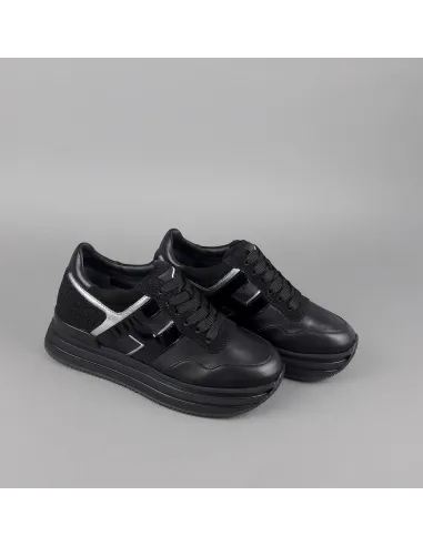 Hogan Midi Platform H483 Donna Pelle Nero H Vernice Nero Argento Prezzo 450,00