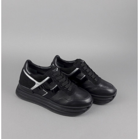 Hogan Midi Platform H483 Donna Pelle Nero H Vernice Nero Argento Prezzo 450,00