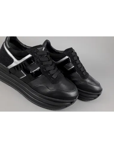 Hogan Midi Platform H483 Donna Pelle Nero H Vernice Nero Argento Prezzo 450,00