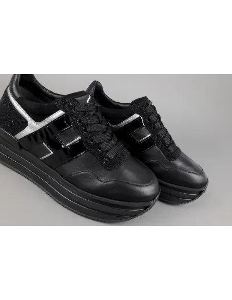 Hogan Midi Platform H483 Donna Pelle Nero H Vernice Nero Argento Prezzo 450,00