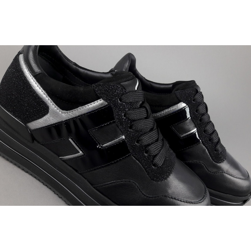 Hogan Midi Platform H483 Donna Pelle Nero H Vernice Nero Argento Prezzo 370,00