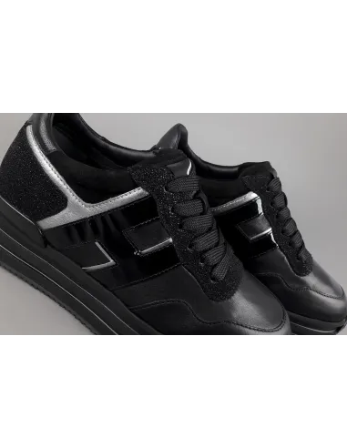 Hogan Midi Platform H483 Donna Pelle Nero H Vernice Nero Argento Prezzo 450,00