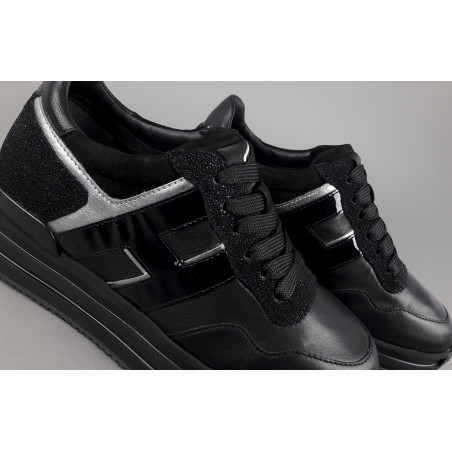 Hogan Midi Platform H483 Donna Pelle Nero H Vernice Nero Argento Prezzo 370,00