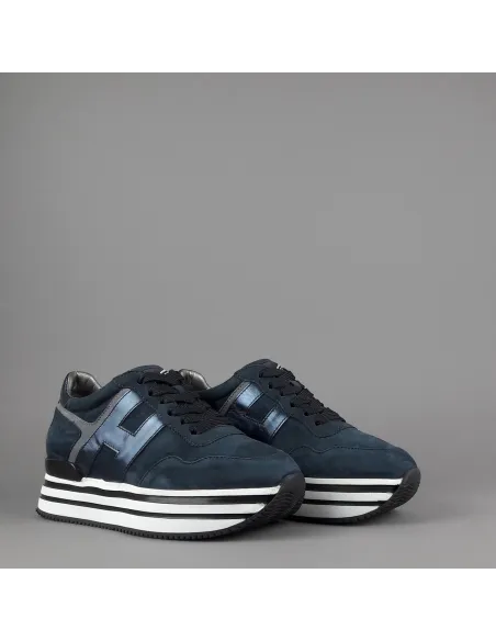 Hogan Midi Platform H483 Donna Camoscio Blu Scuro H Pelle Metal Prezzo 450,00
