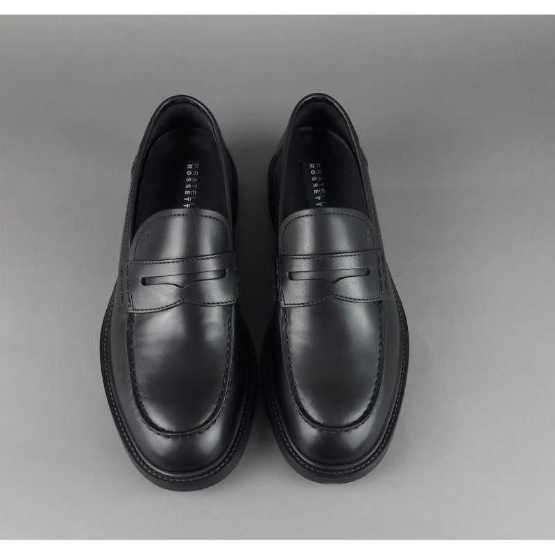 Fratelli Rossetti // Sa Mocassino Uomo Pelle Nero Fondo Gomma Prezzo 350,00