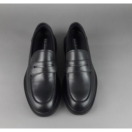 Fratelli Rossetti // Sa Mocassino Uomo Pelle Nero Fondo Gomma Prezzo 350,00