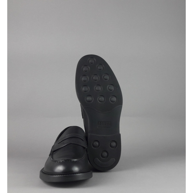Fratelli Rossetti // Sa Mocassino Uomo Pelle Nero Fondo Gomma Prezzo 350,00