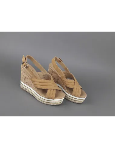 Hogan Sandalo Zeppa H422 Donna Camoscio Marrone Chiaro Prezzo 330,00