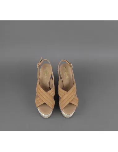 Hogan Sandalo Zeppa H422 Donna Camoscio Marrone Chiaro Prezzo 330,00