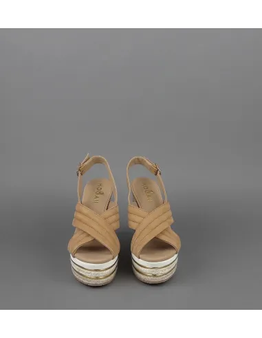 Hogan Sandalo Zeppa H422 Donna Camoscio Marrone Chiaro Prezzo 330,00