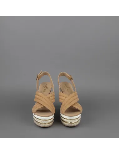 Hogan Sandalo Zeppa H422 Donna Camoscio Marrone Chiaro Prezzo 330,00