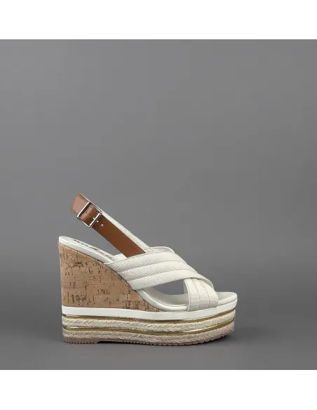 Hogan Sandalo Zeppa H422 Donna Pelle Canvas Bianco Opaco Prezzo 330,00