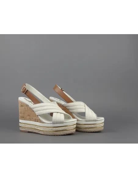 Hogan Sandalo Zeppa H422 Donna Pelle Canvas Bianco Opaco Prezzo 330,00
