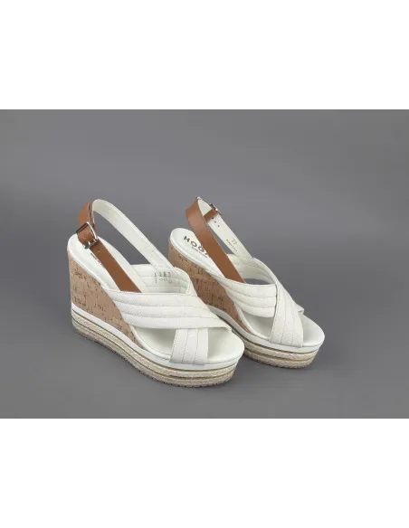 Hogan Sandalo Zeppa H422 Donna Pelle Canvas Bianco Opaco Prezzo 330,00