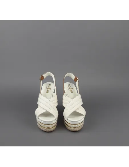 Hogan Sandalo Zeppa H422 Donna Pelle Canvas Bianco Opaco Prezzo 330,00