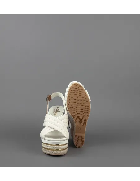Hogan Sandalo Zeppa H422 Donna Pelle Canvas Bianco Opaco Prezzo 330,00