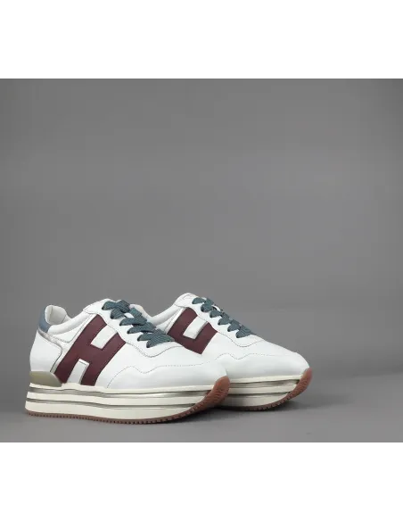 Hogan // Sa Midi Platform H483 Donna Pelle Bianco H Pelle Bordeaux Prezzo 450,00