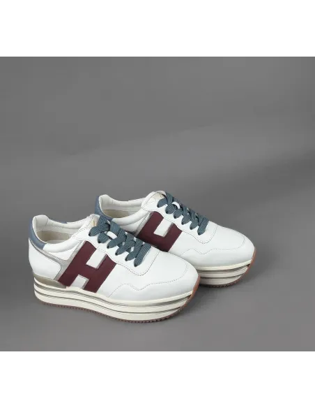 Hogan // Sa Midi Platform H483 Donna Pelle Bianco H Pelle Bordeaux Prezzo 450,00