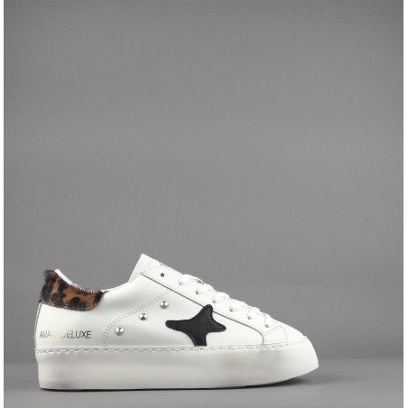 Ama Brand // Sa Sneakers Donna Snk Pelle Bianco Spoiler Animalier Prezzo 195,00