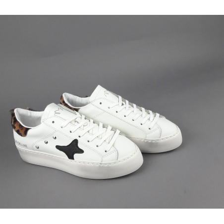 Ama Brand // Sa Sneakers Donna Snk Pelle Bianco Spoiler Animalier Prezzo 195,00