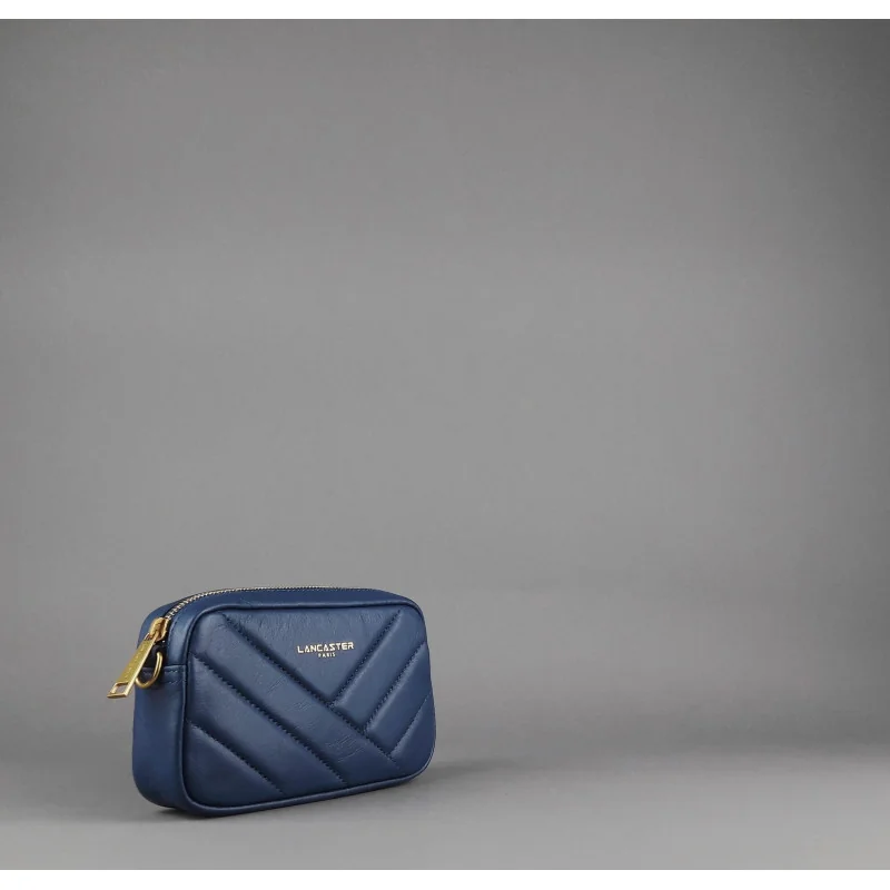 Lancaster Paris // Sa Mini Camera Case Donna Pelle Blu Con Cuciture Prezzo 110,00