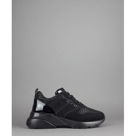 Hogan Active One Donna H385 Velour Punzonato Su Vernice Nero Prezzo 390,00