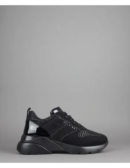 Hogan Active One Donna H385 Velour Punzonato Su Vernice Nero Prezzo 390,00