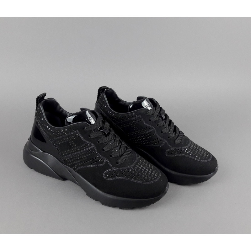 Hogan Active One Donna H385 Velour Punzonato Su Vernice Nero Prezzo 390,00