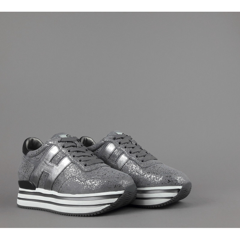 Hogan // Sa Midi Platforn H483 Donna Camoscio Stampa Metal Grigio H Pelle Metal Prezzo 450,00