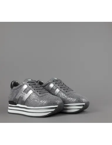 Hogan // Sa Midi Platforn H483 Donna Camoscio Stampa Metal Grigio H Pelle Metal Prezzo 450,00