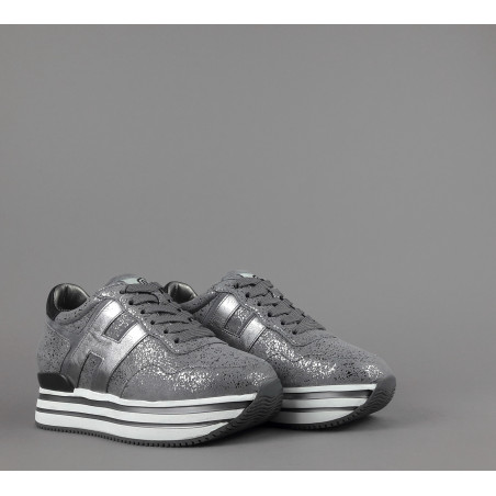 Hogan Midi Platforn H483 Donna Camoscio Stampa Metal Grigio H Pelle Metal Prezzo 450,00